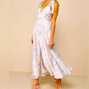 Lulu’s Breathtaking Charm Blush & Blue Floral Tie-Strap Maxi Dress various NWT